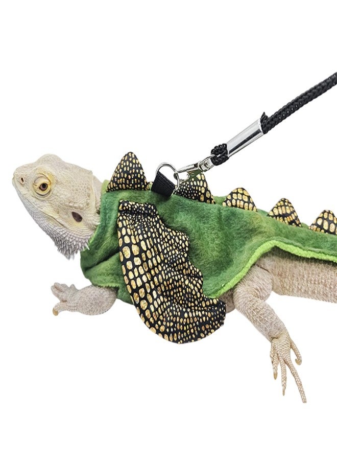 WCDJOMOP Bearded Dragon Harness Leash Set - Halloween Costume Adjustable Lizard Dinosaur Leash Harness with Wing Outdoor Walking Lead Control Rope for Bearded Dragon Reptiles Small Animals (S,Green) - Image 1